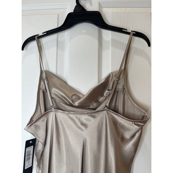 Bebe NWT Tan Champagne Satin style Slip Dress Large - Picture 9 of 15